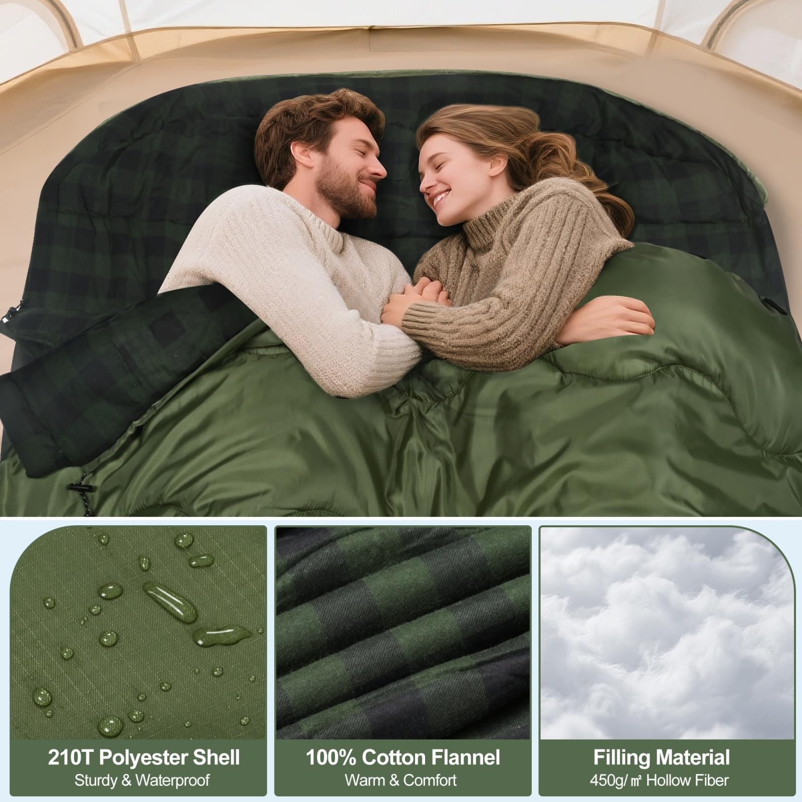 Forinbuy sleeping bag foot-area detail highlights extra leg space for tall sleepers.
