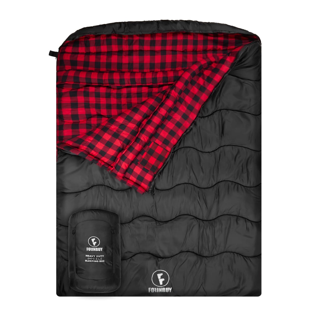 Forinbuy 0-degree flannel double sleeping bag front view shows cozy warmth for cold nights