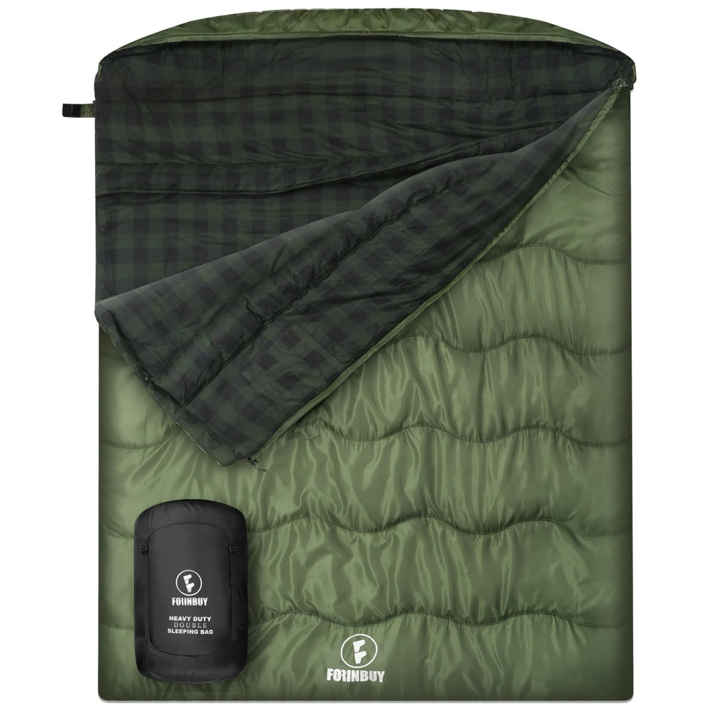 Forinbuy 0 degree flannel double sleeping bag interior with plush cotton lining for cozy nights.