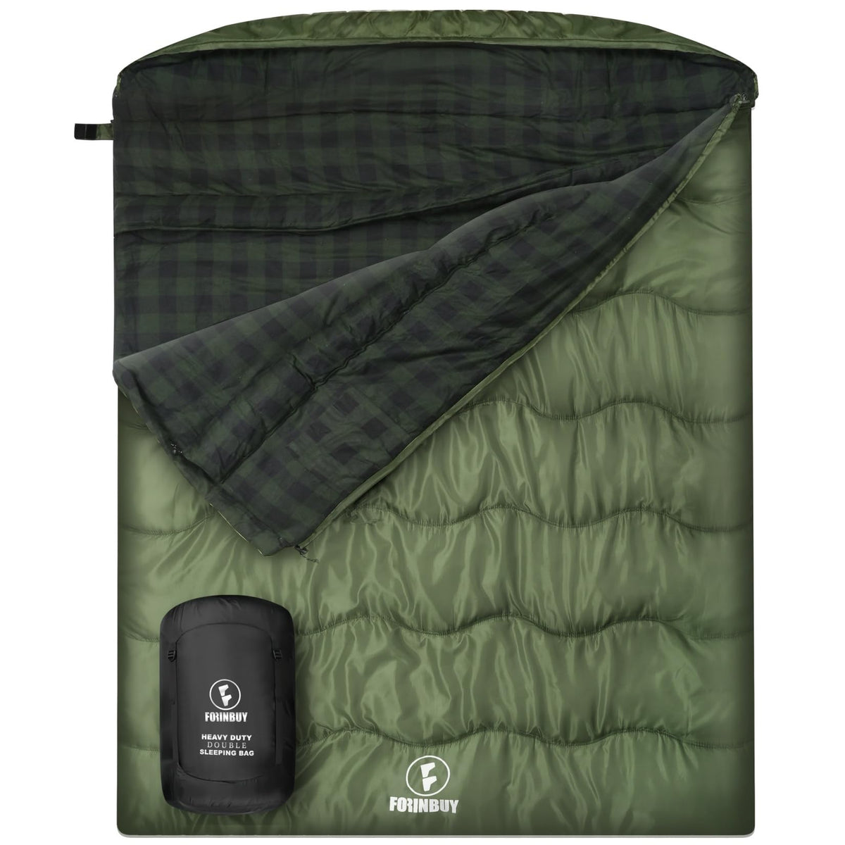 Forinbuy 0 degree flannel double sleeping bag interior with plush cotton lining for cozy nights.