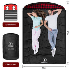Forinbuy 0-degree flannel double sleeping bag side entry demonstrates easy access for two campers