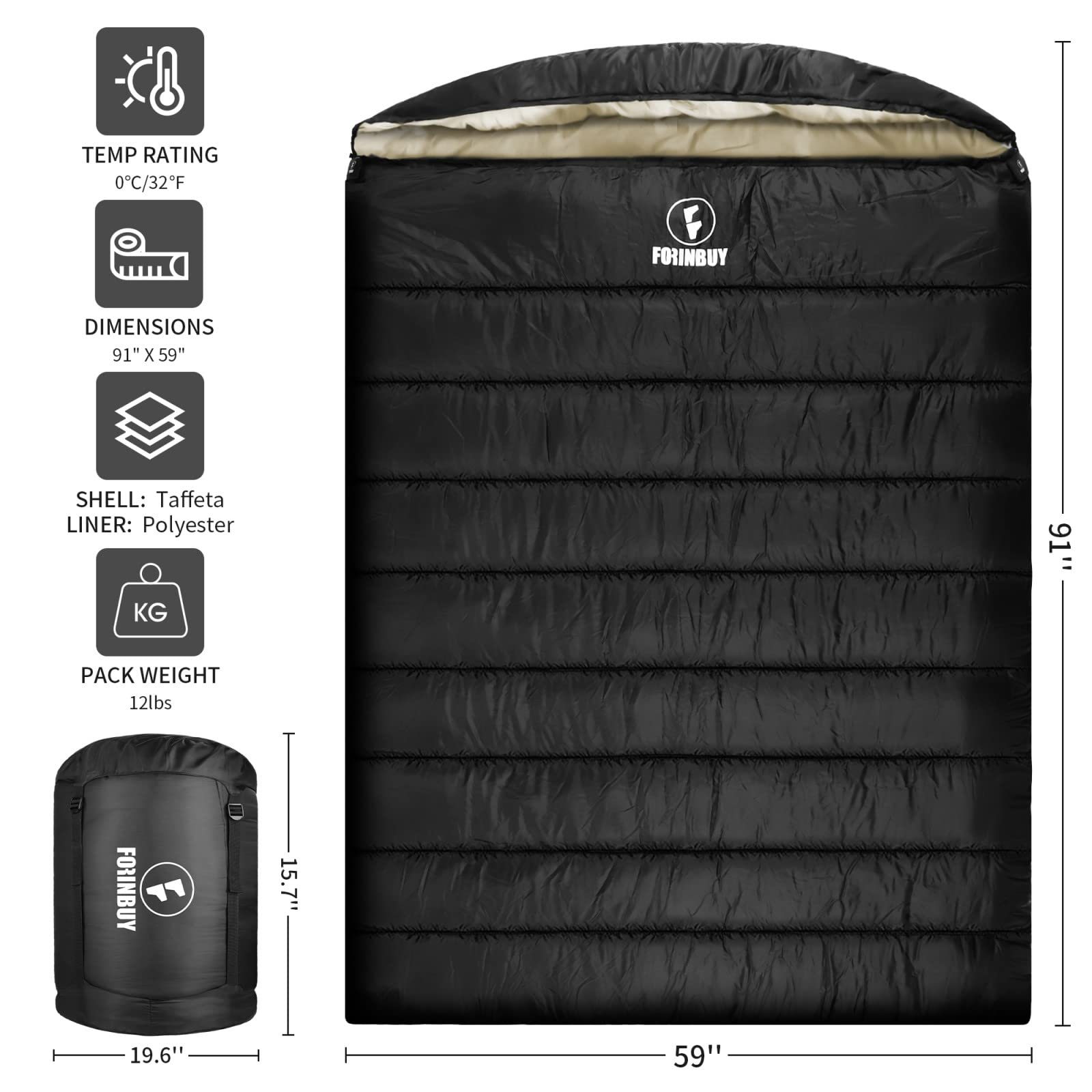 Forinbuy two-person camping setup highlighting spacious, shared comfort.
