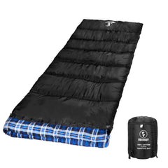 FORINBUY flannel sleeping bag front view for roomy comfort during camping.