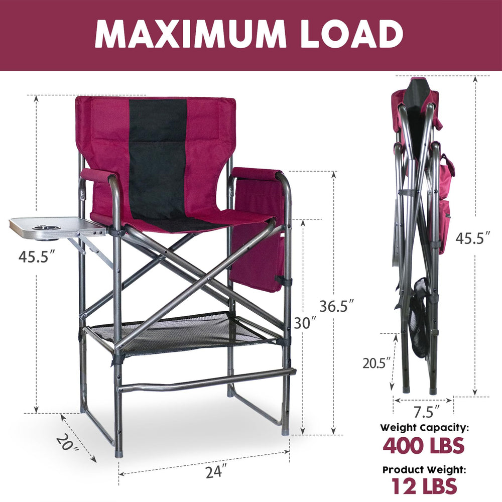 Foristrail director chair used at outdoor event with cup holder and footrest.