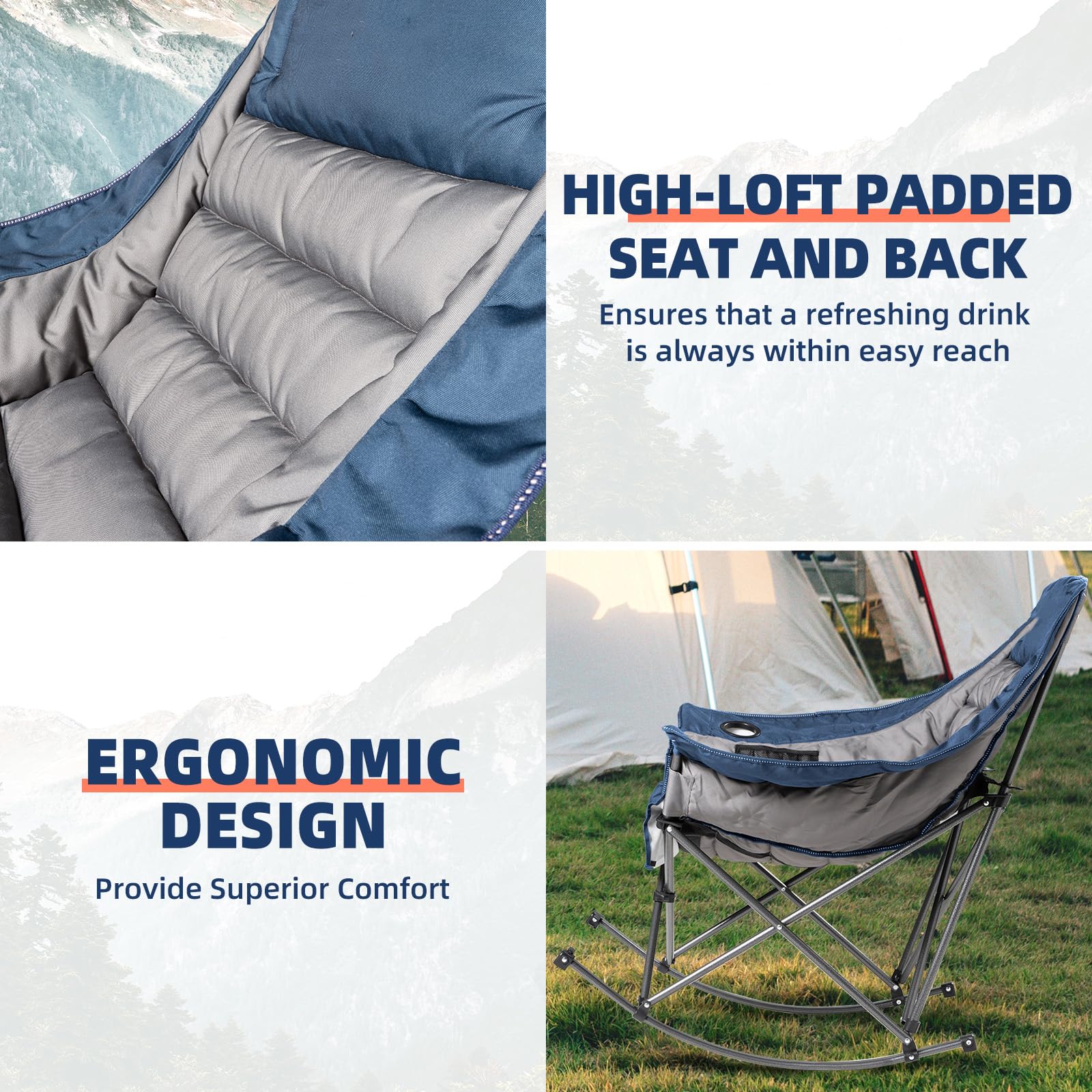 Foristrail rocking chair padded backrest offers supportive lounging outdoors.