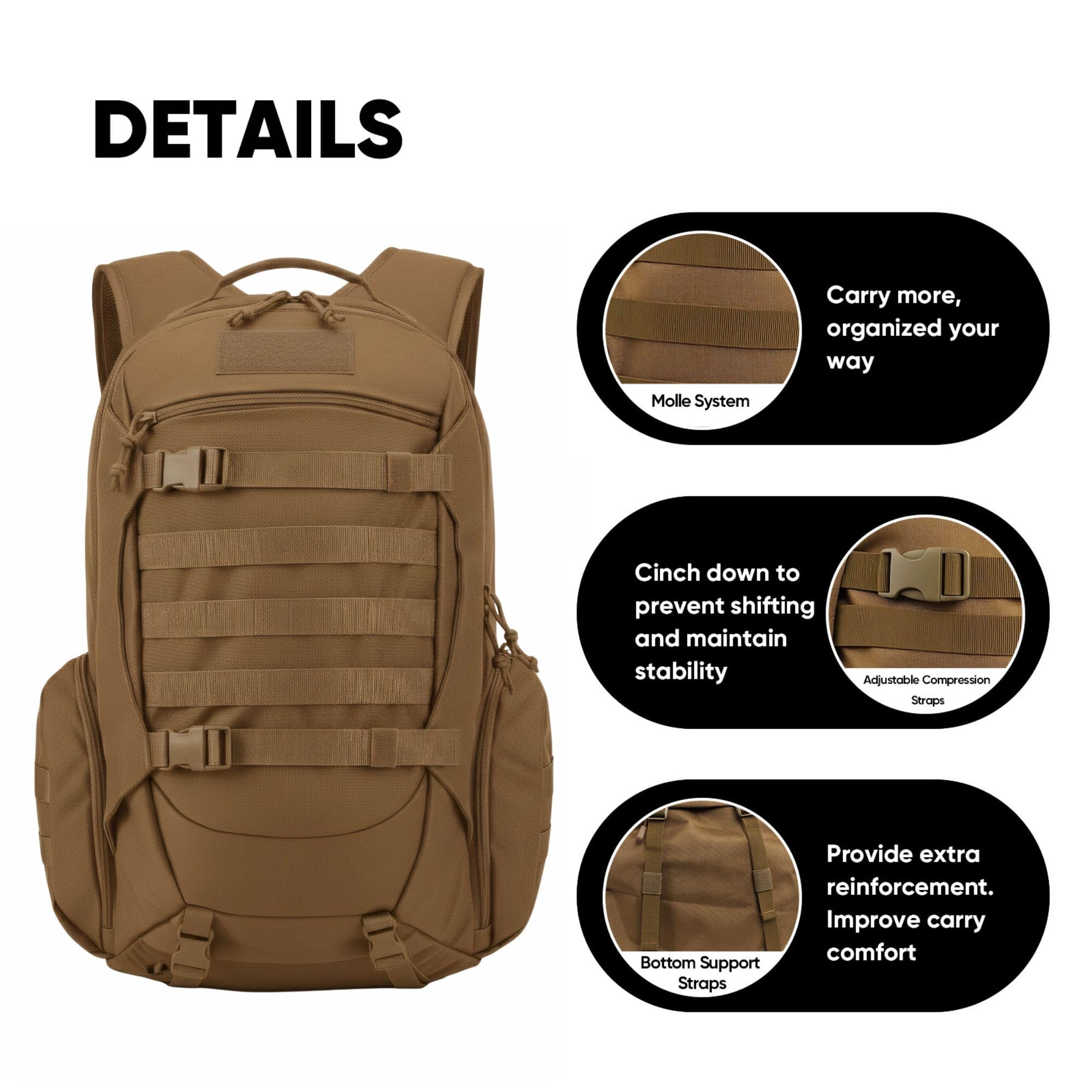 Fortune Edge 35L backpack bottom straps secure tents or sleeping bags.