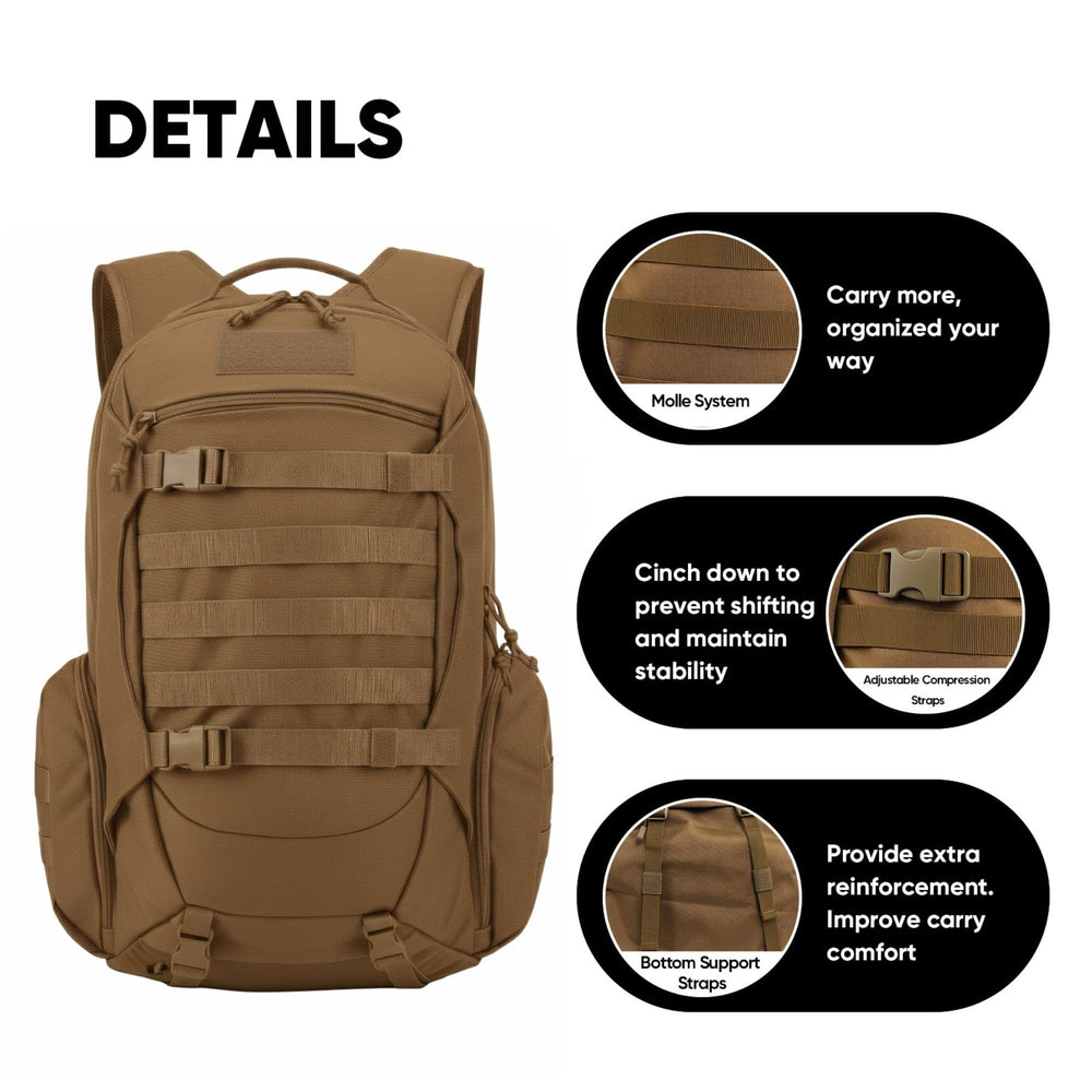 Fortune Edge 35L backpack bottom straps secure tents or sleeping bags.