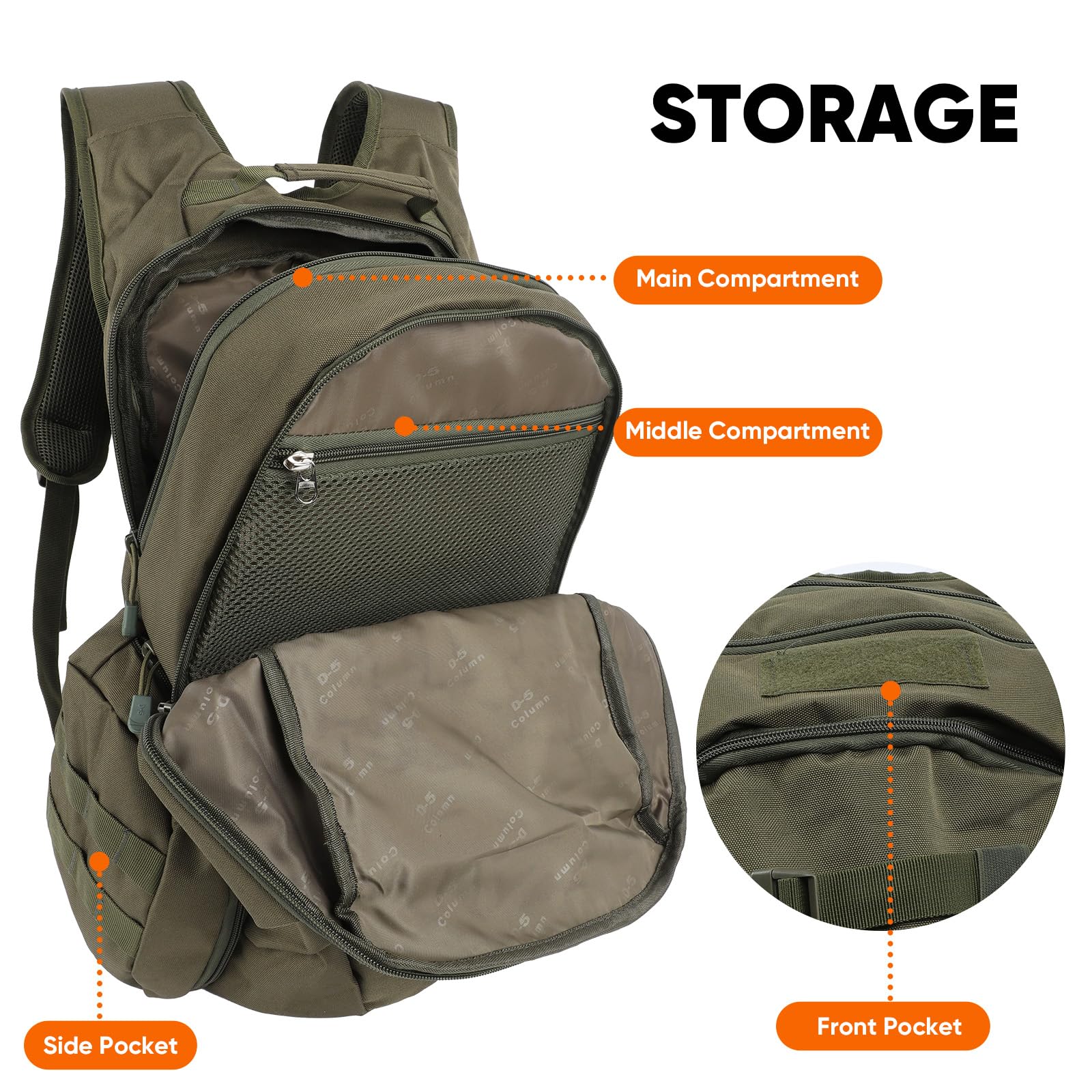 Fortune Edge 35L backpack Army Green finish conveys rugged outdoor style