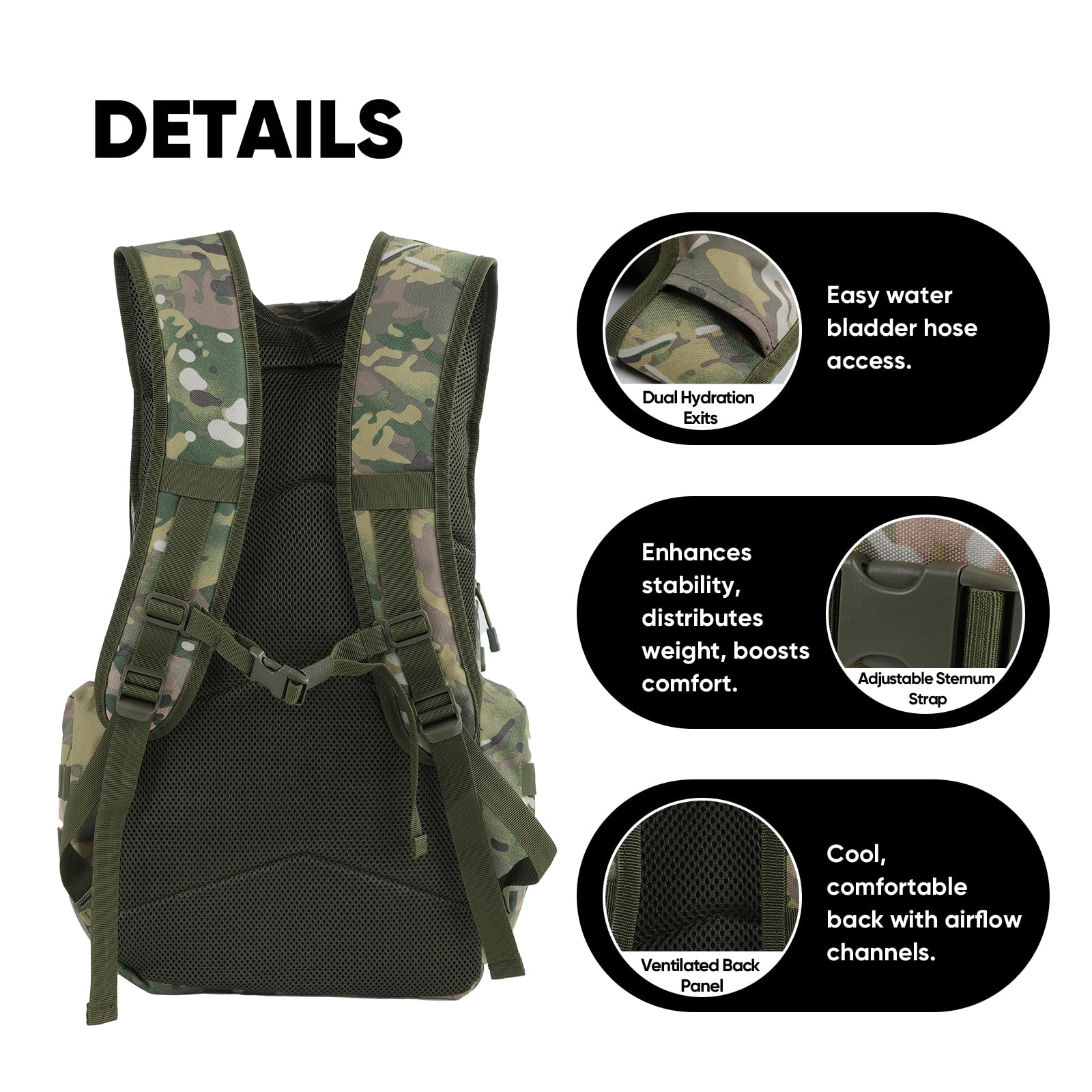 Fortune Edge 35L tactical backpack back panel shows breathable, padded support.