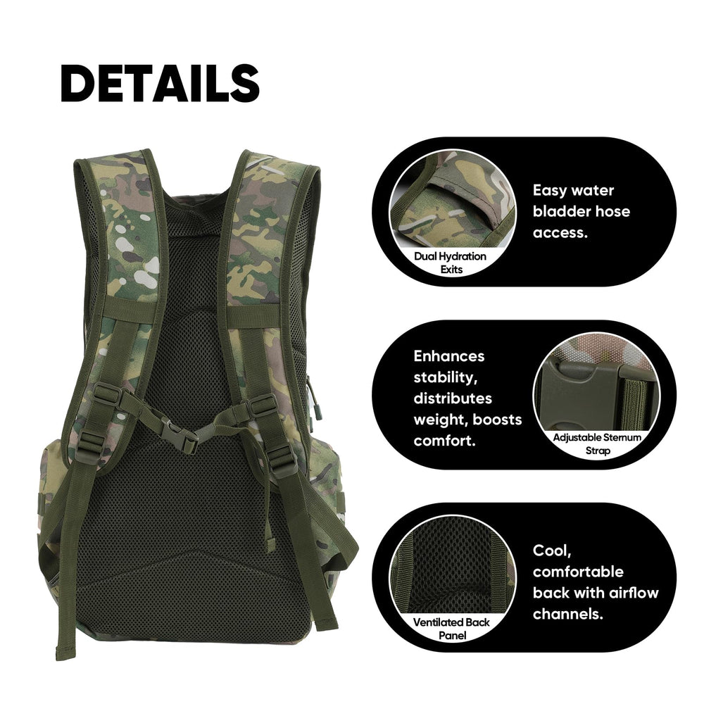 Fortune Edge 35L tactical backpack back panel shows breathable, padded support.