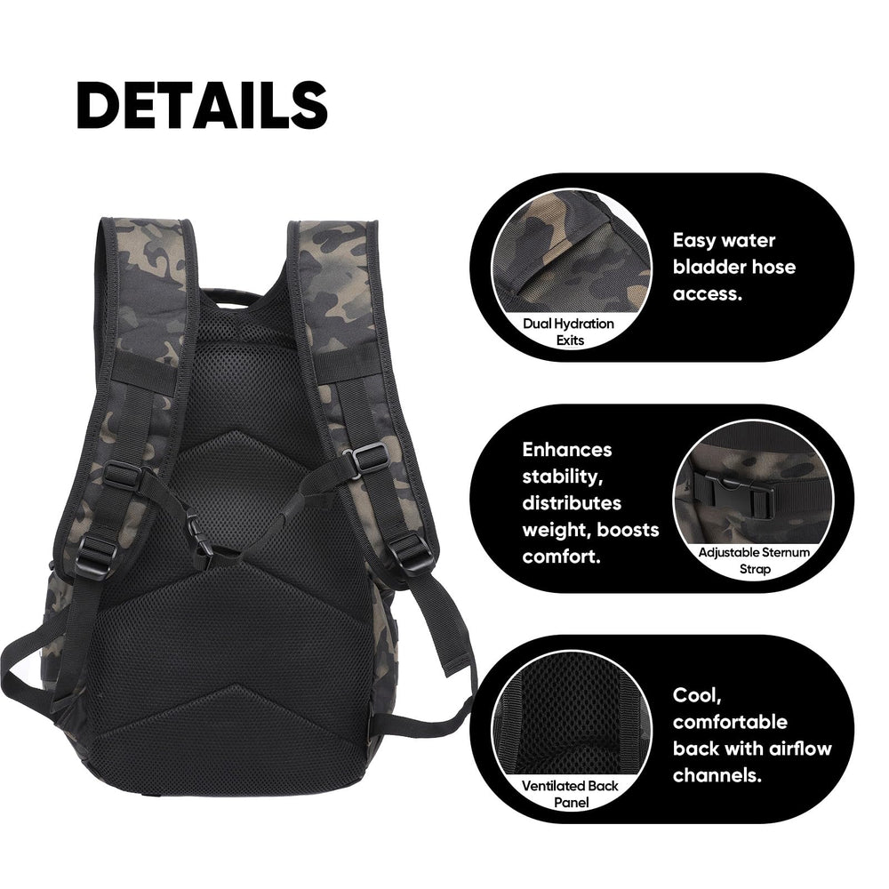 Fortune Edge tactical backpack padded back panel provides comfort on long treks
