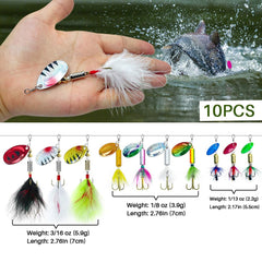 Assorted spinner lures inside tackle box