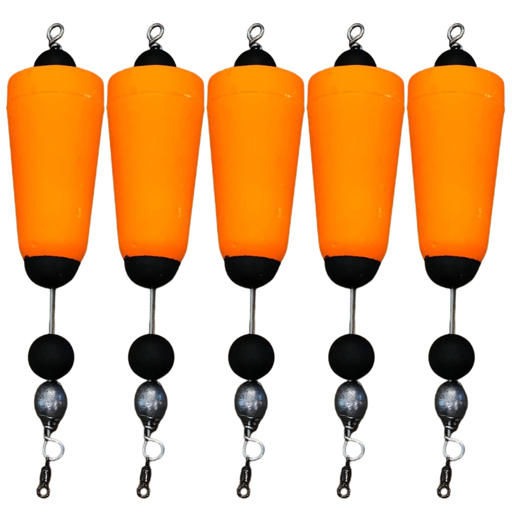 Four Horsemen Tackle popping cork orange pack-5 closeup enhances visibility and bite detection.
