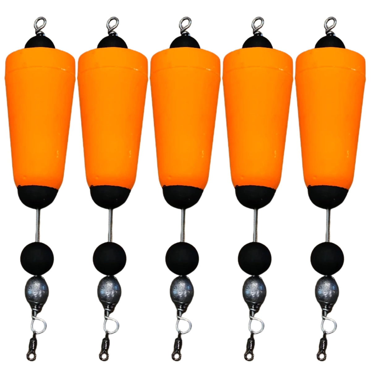 Four Horsemen Tackle popping cork orange pack-5 closeup enhances visibility and bite detection.