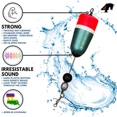 Four Horsemen Tackle saltwater bobber with stainless-steel-wire shows rugged durability for saltwater use.