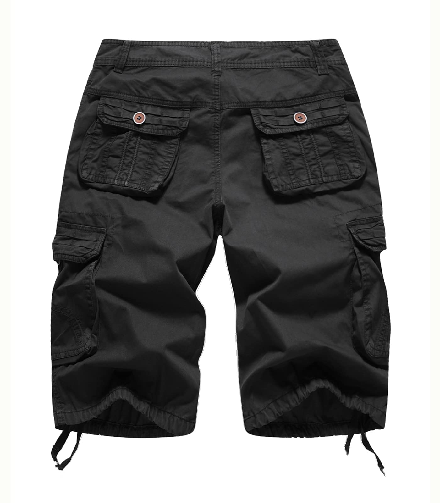 FOURSTEEDS camouflage cargo shorts side view showing adjustable drawstring leg for customizable fit