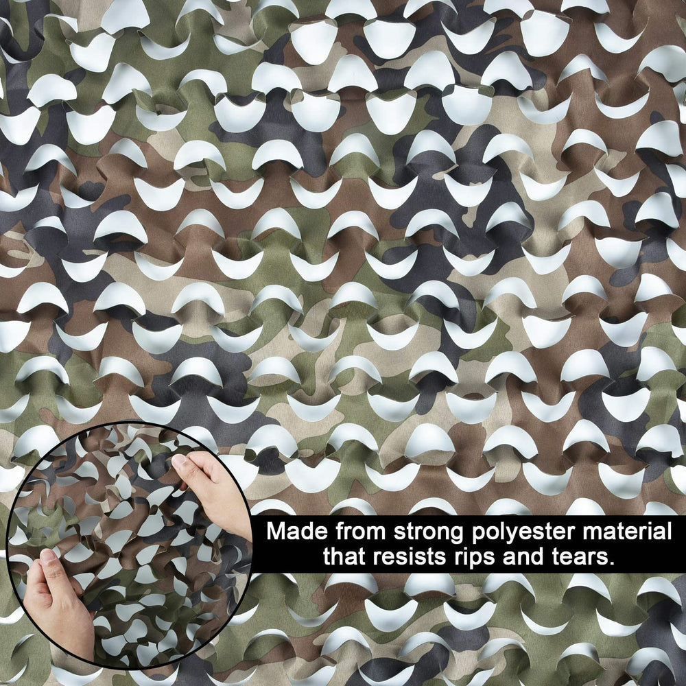 Fousam camo netting close-up shows leaf-like foliage and ripstop construction.