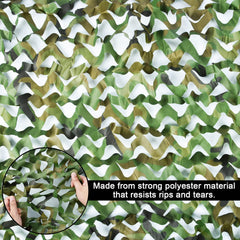 Fousam camo netting on hunting blind setup provides concealment during aiming.