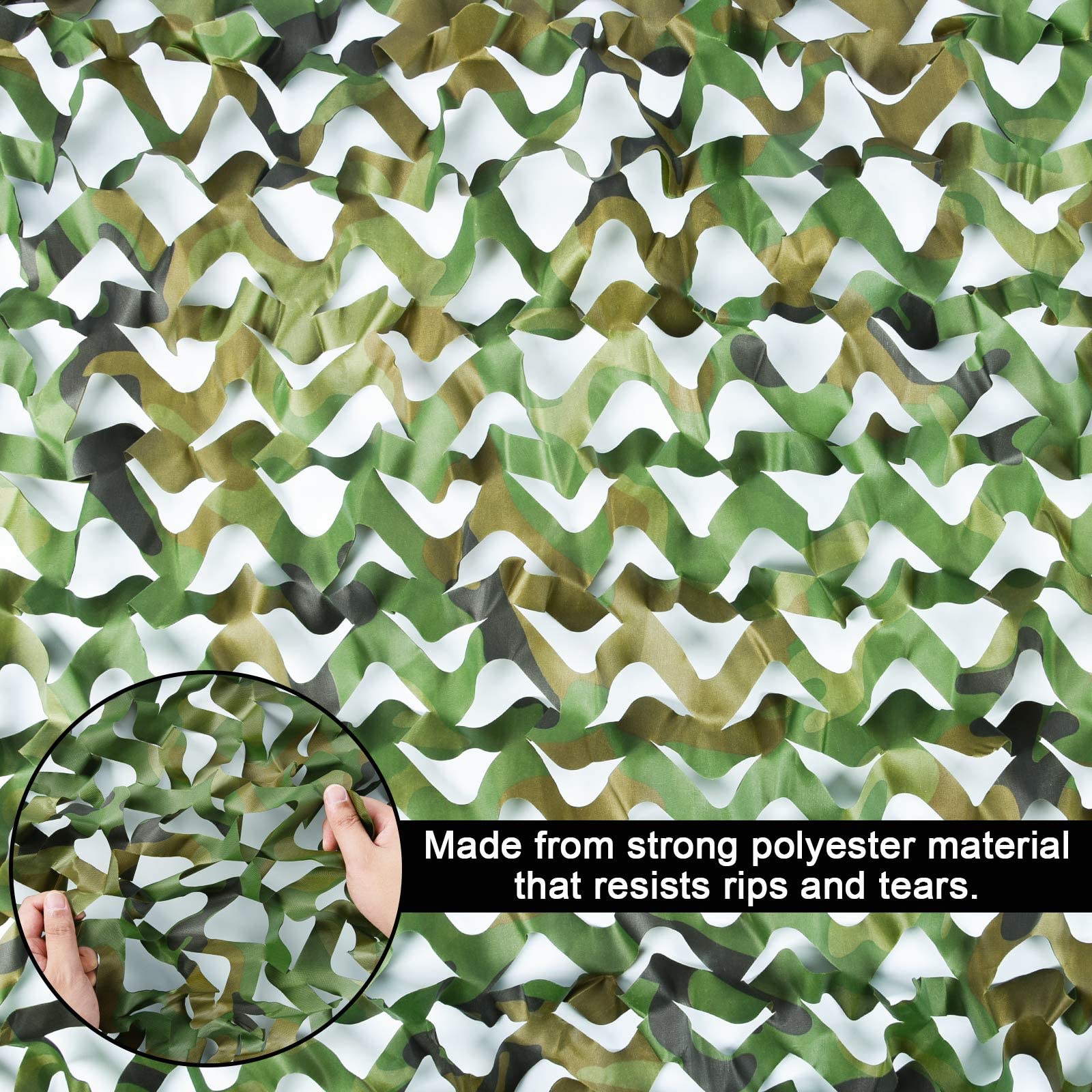 Fousam camo netting leaf-pattern closeup shows realistic texture for concealment