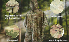 Fousam Camo Rain Poncho uses durable ripstop fabric for long-lasting outdoor wear