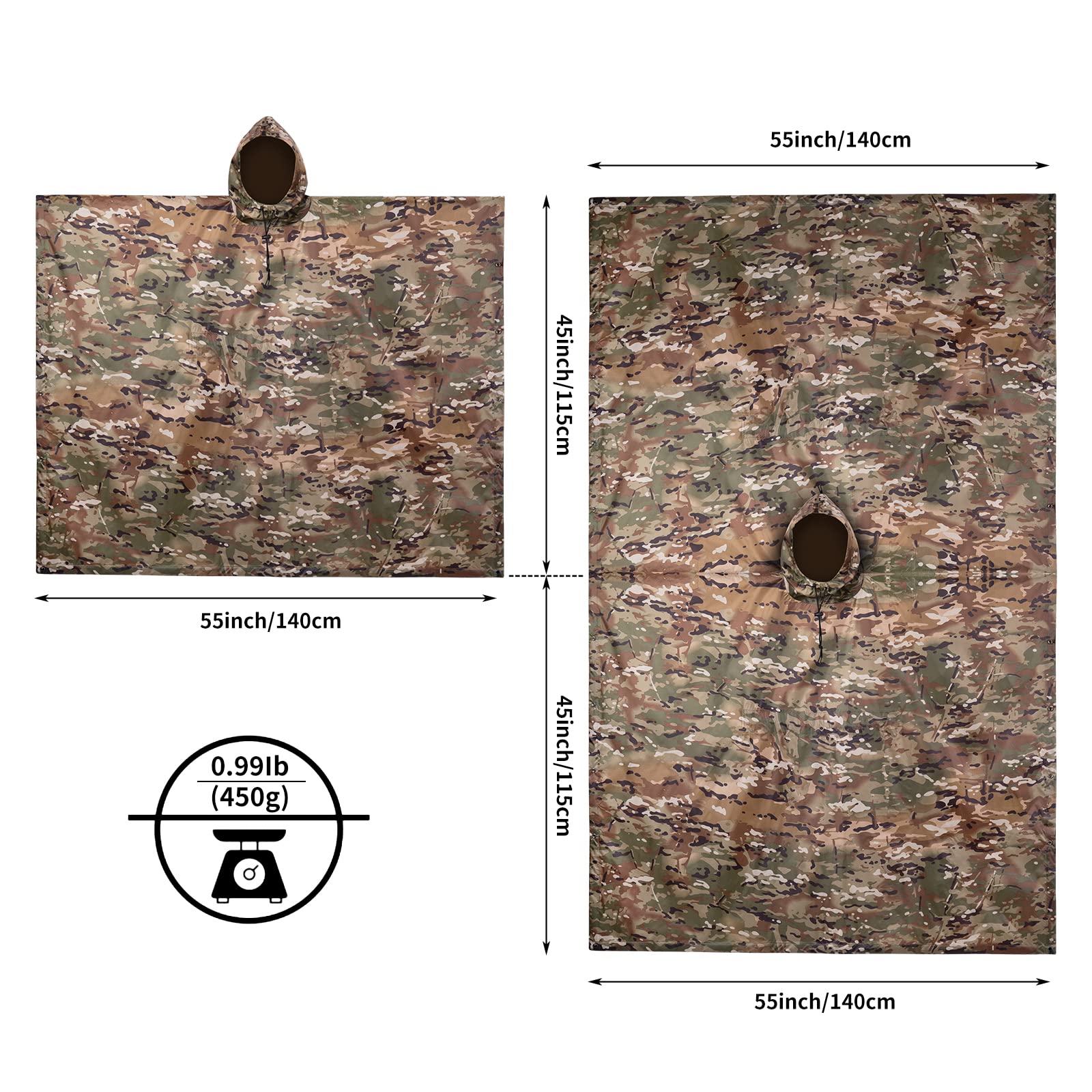 Fousam Camo Rain Poncho foldable packable design fits compact bag