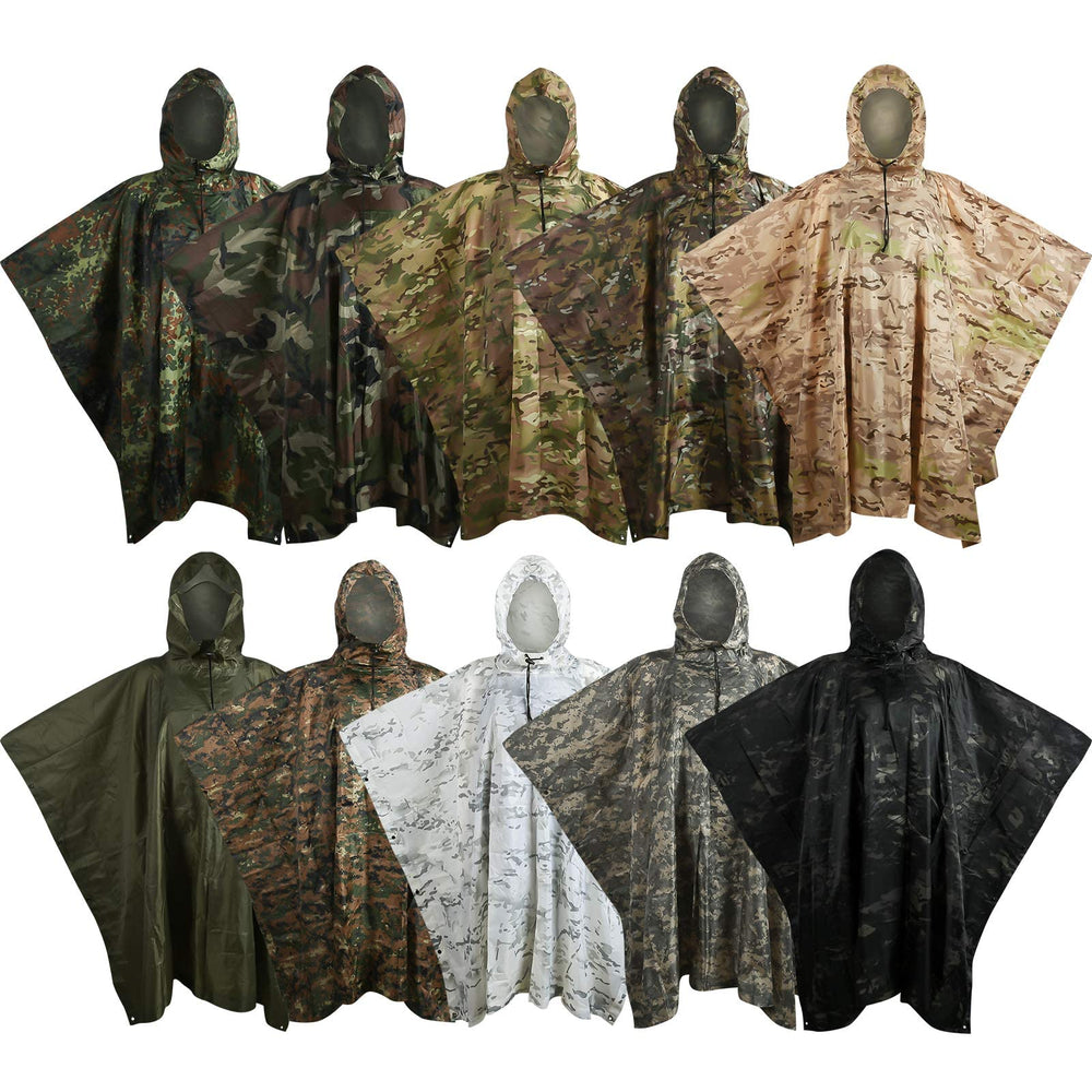 Fousam Camo Rain Poncho front zipper closure for easy wear