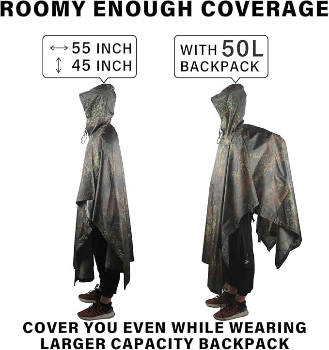 Fousam Camo Rain Poncho used as ground blanket or cover