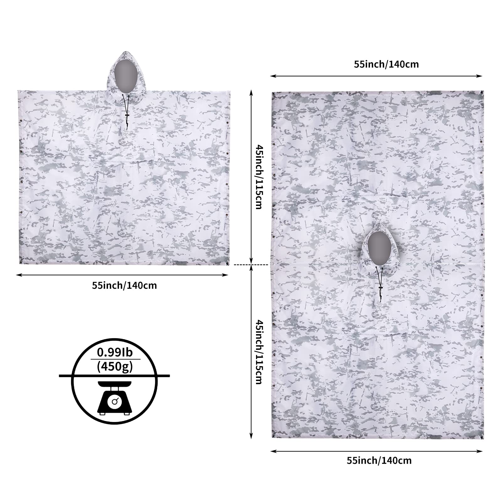 Fousam Camo Rain Poncho hood design for hands-free rain coverage