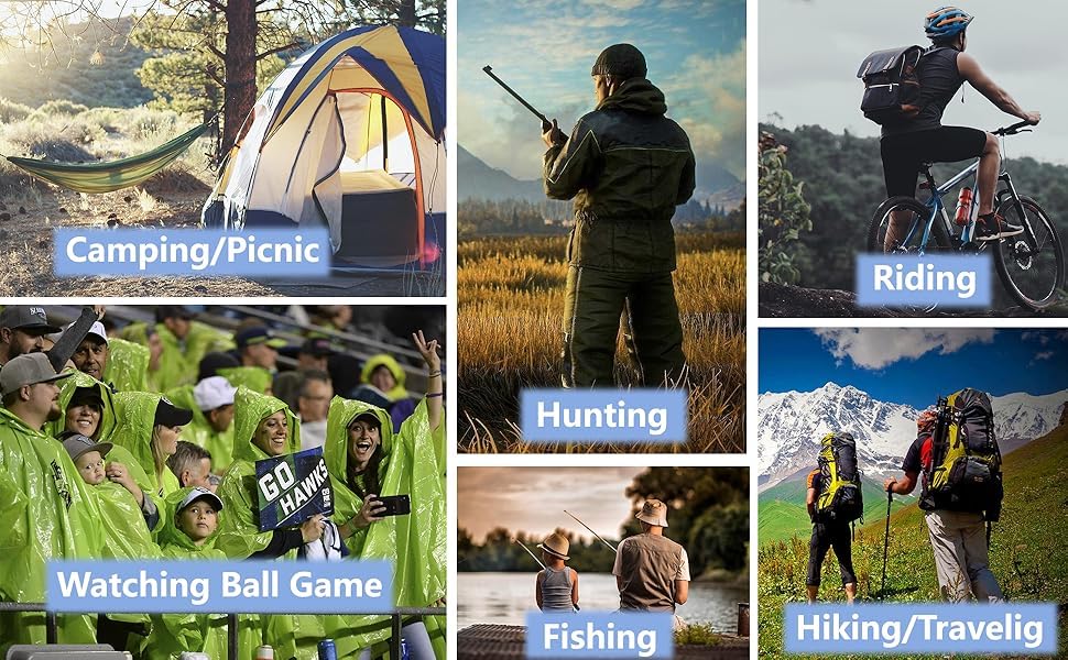 Fousam Camo Rain Poncho supports multi-use outdoor activities like hunting, hiking, and camping