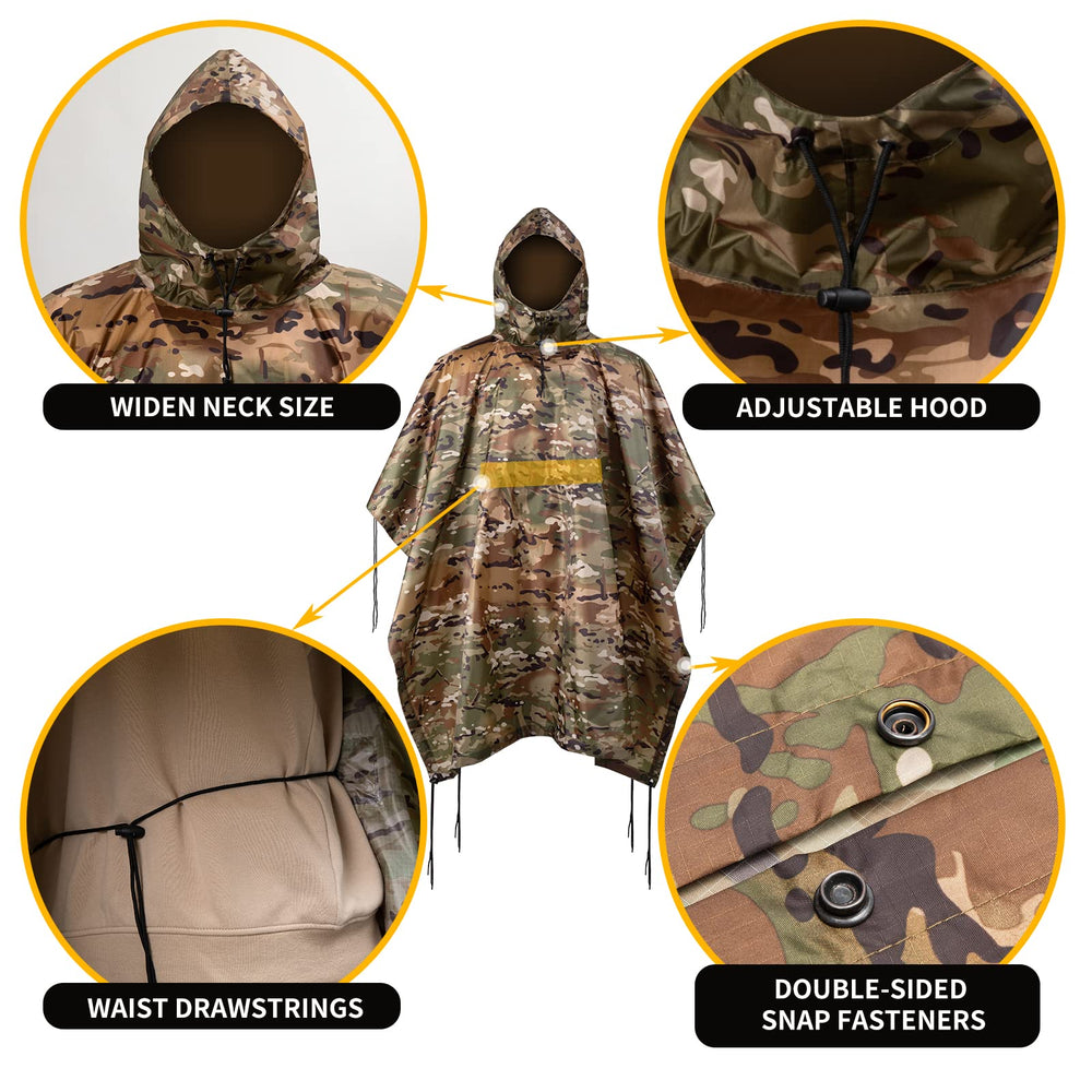 Fousam Camo Rain Poncho ripstop fabric resists tears on trails