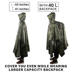 Fousam Camo Rain Poncho side snap closure demonstrates secure, adjustable protection