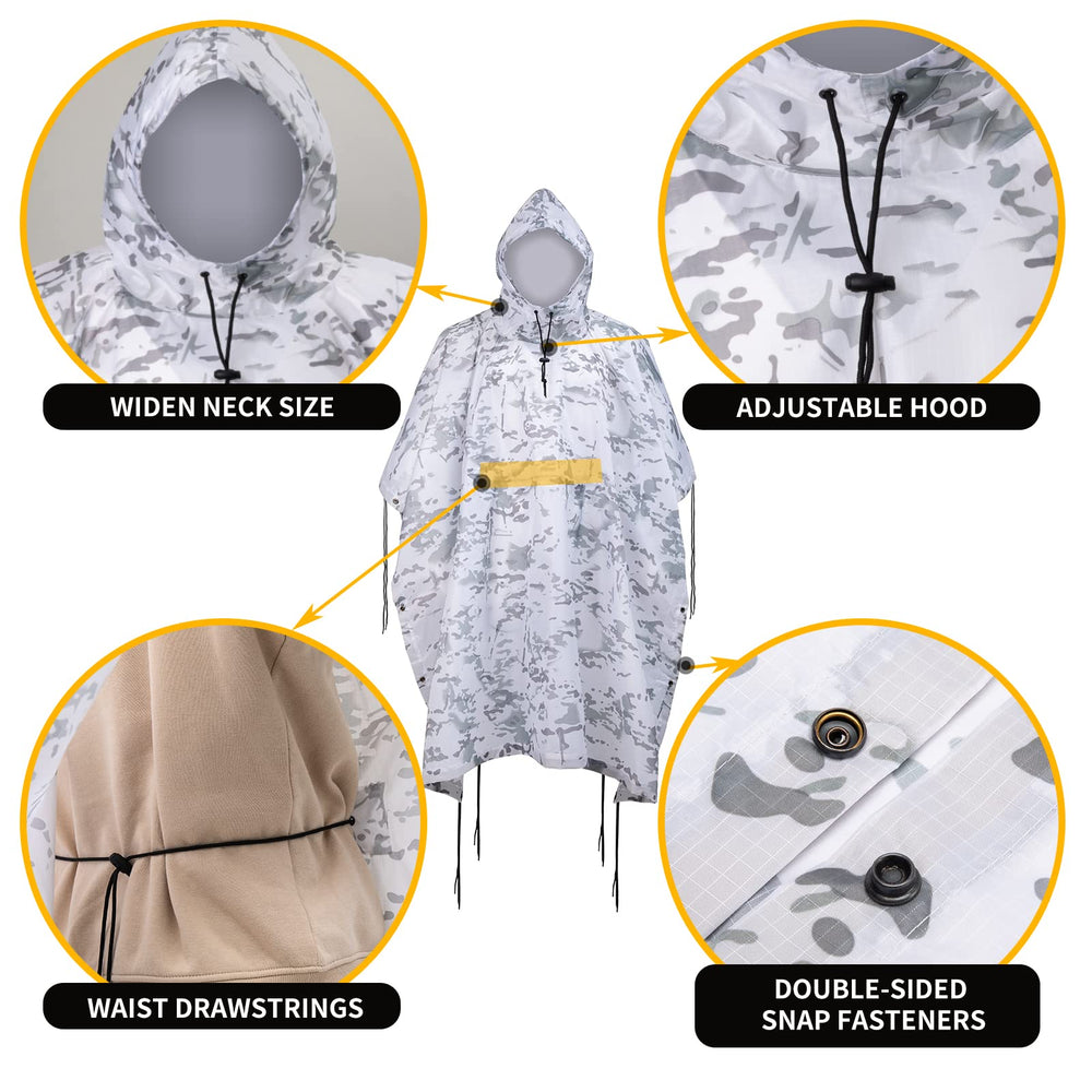 Fousam Camo Rain Poncho side snaps for adjustable fit and protection