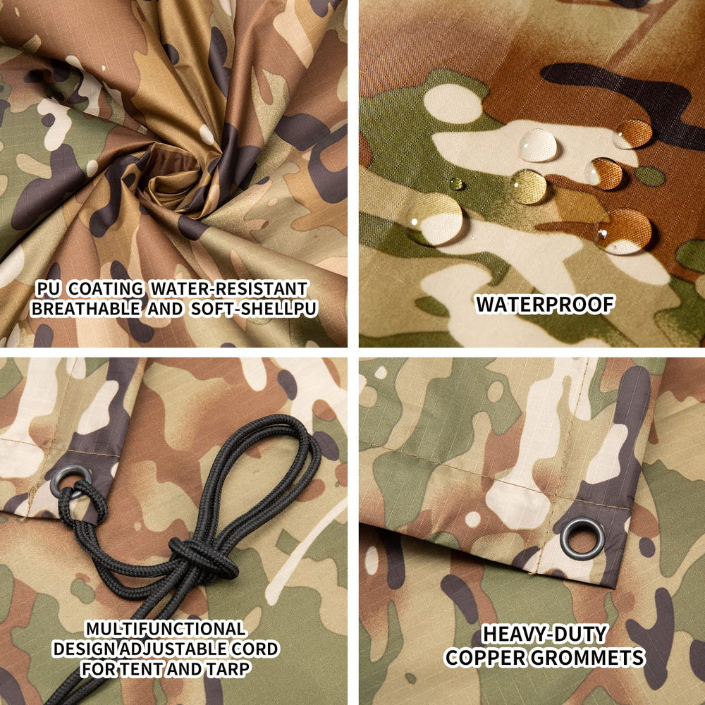Fousam Camo Rain Poncho side snaps secure fit for hiking