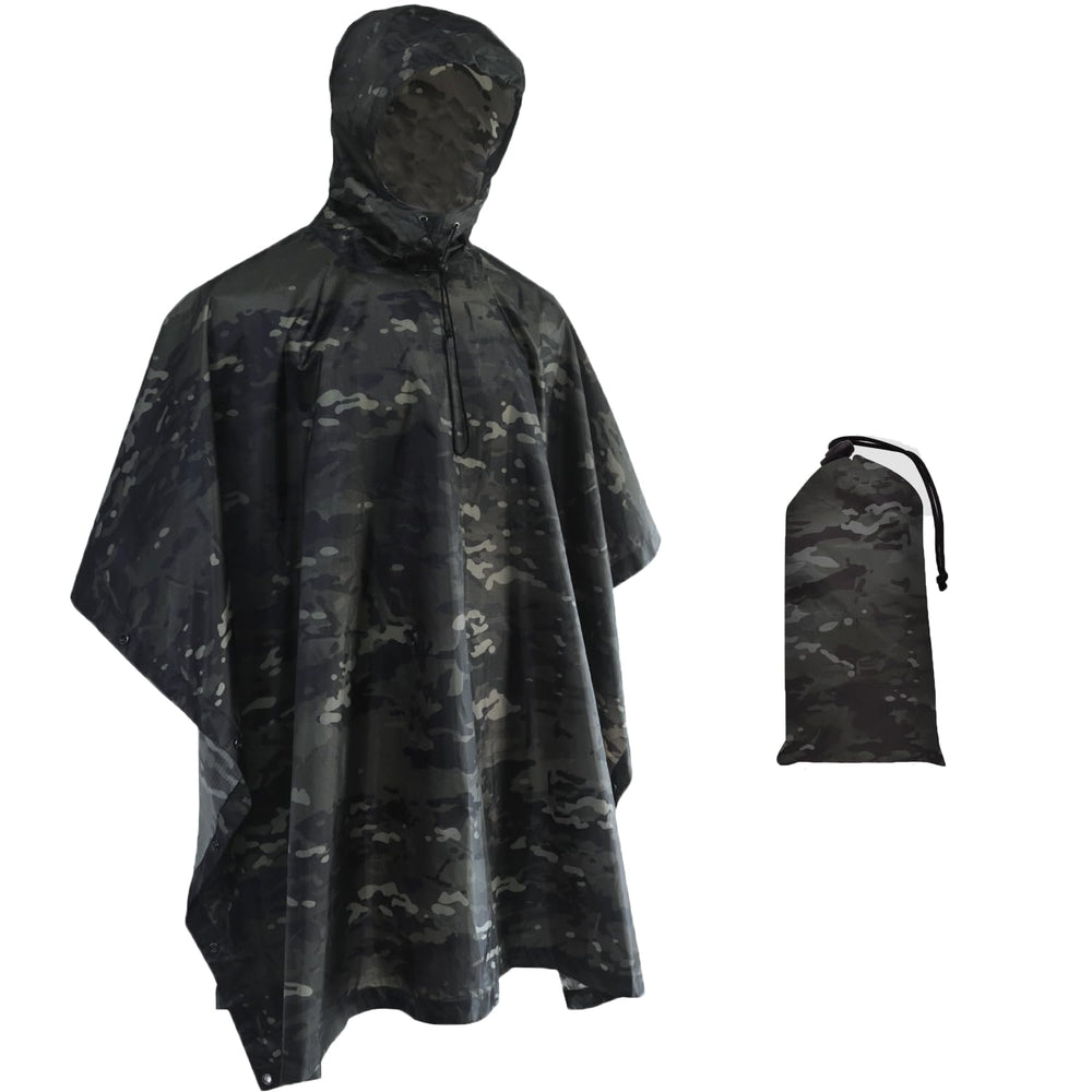 Fousam Camo Rain Poncho provides waterproof coverage for rugged outdoor adventures