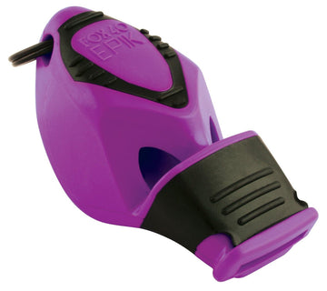 Fox 40 Epik CMG whistle close-up in black and purple for training and signaling.