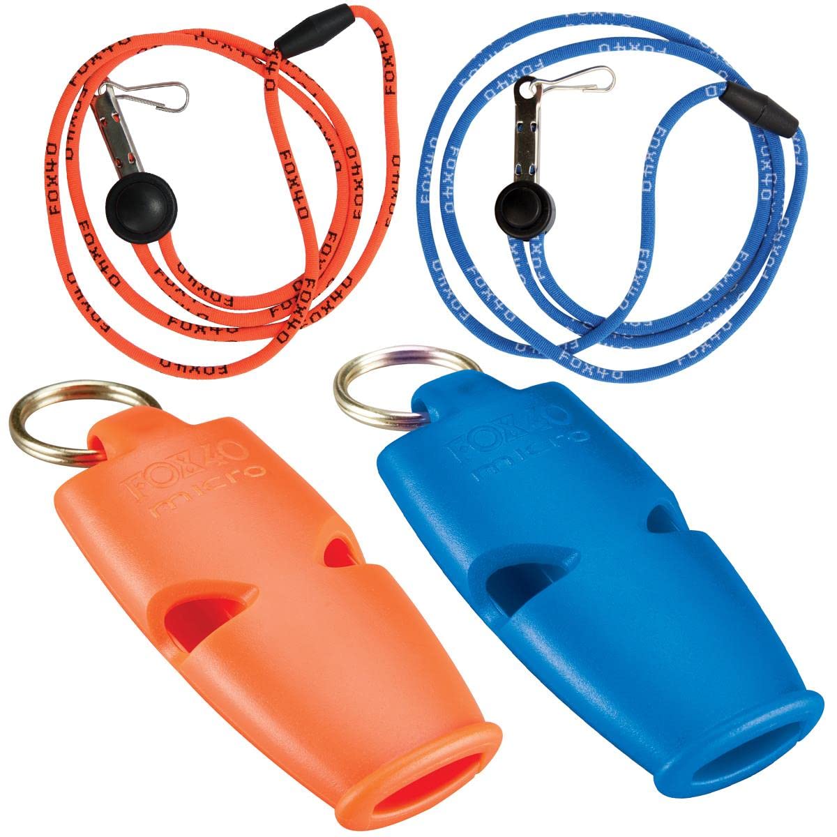 Fox 40 Micro 2 Pack front view showing compact orange-blue design for easy carry.