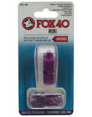 Fox 40 Original Mini Whistle with Purple Lanyard emits a piercing tone for clear outdoor signaling.