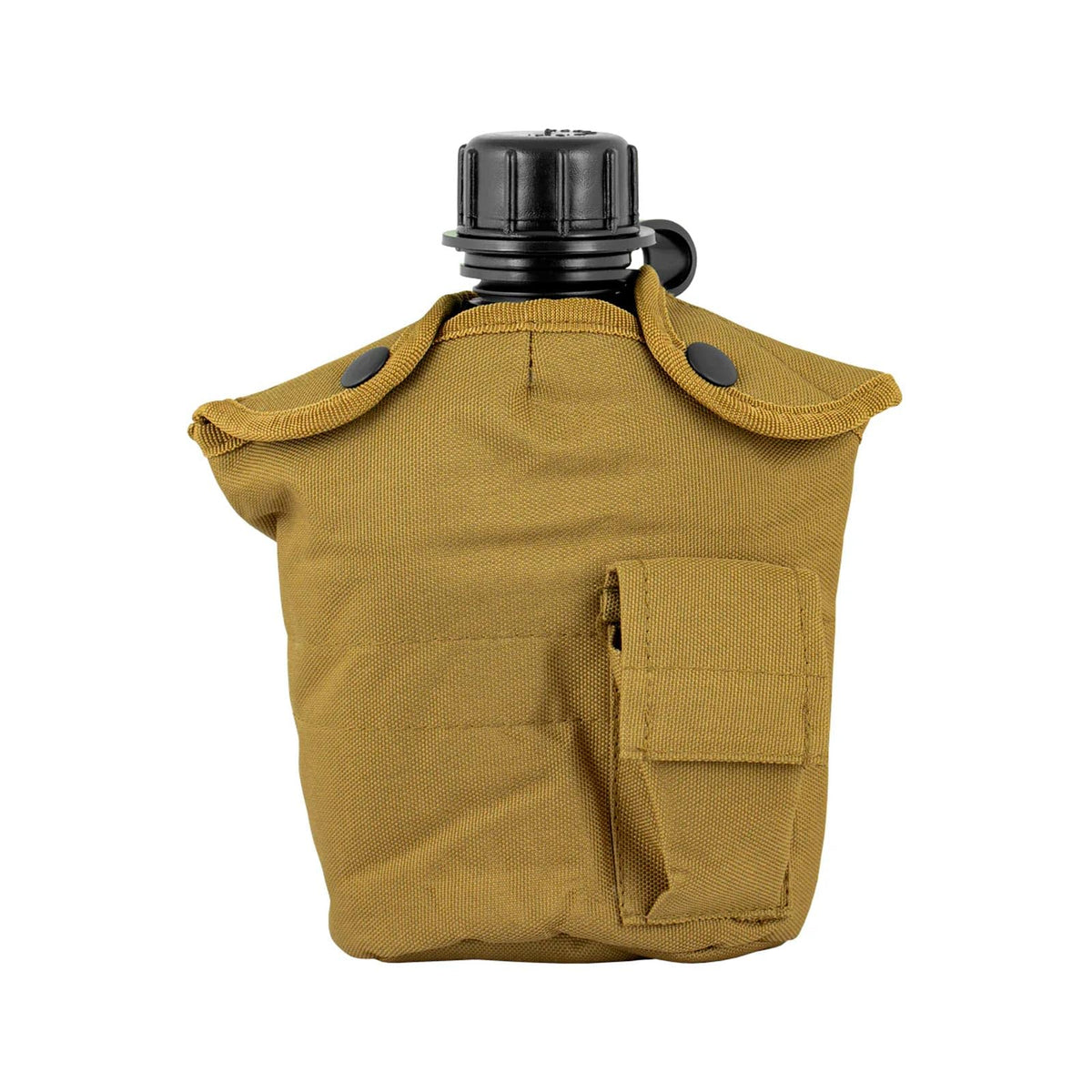 FOX OUTDOOR PRODUCTS canteen cover side view with secure belt-attachment for hands-free hydration.