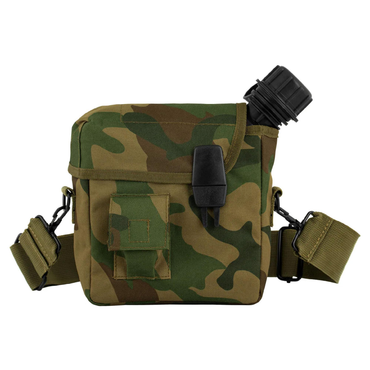 Fox Outdoor Products canteen cover in woodland camo protects a 2-qt bottle