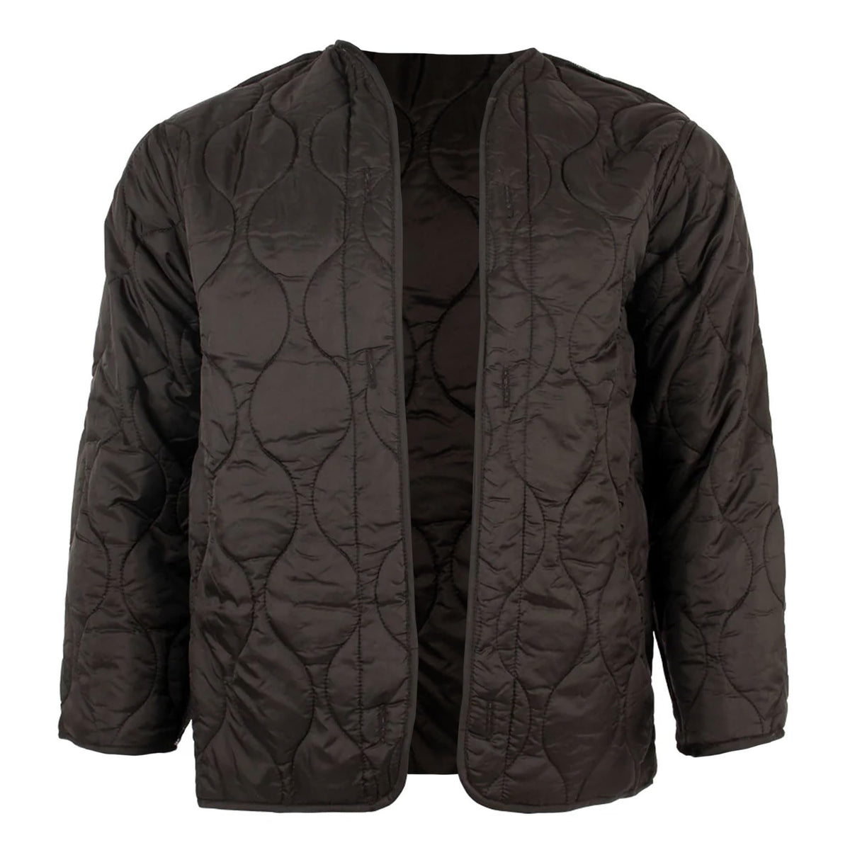 Fox Outdoor Products M65 Field Jacket Liner front view in black showing secure layering for cold-weather wear