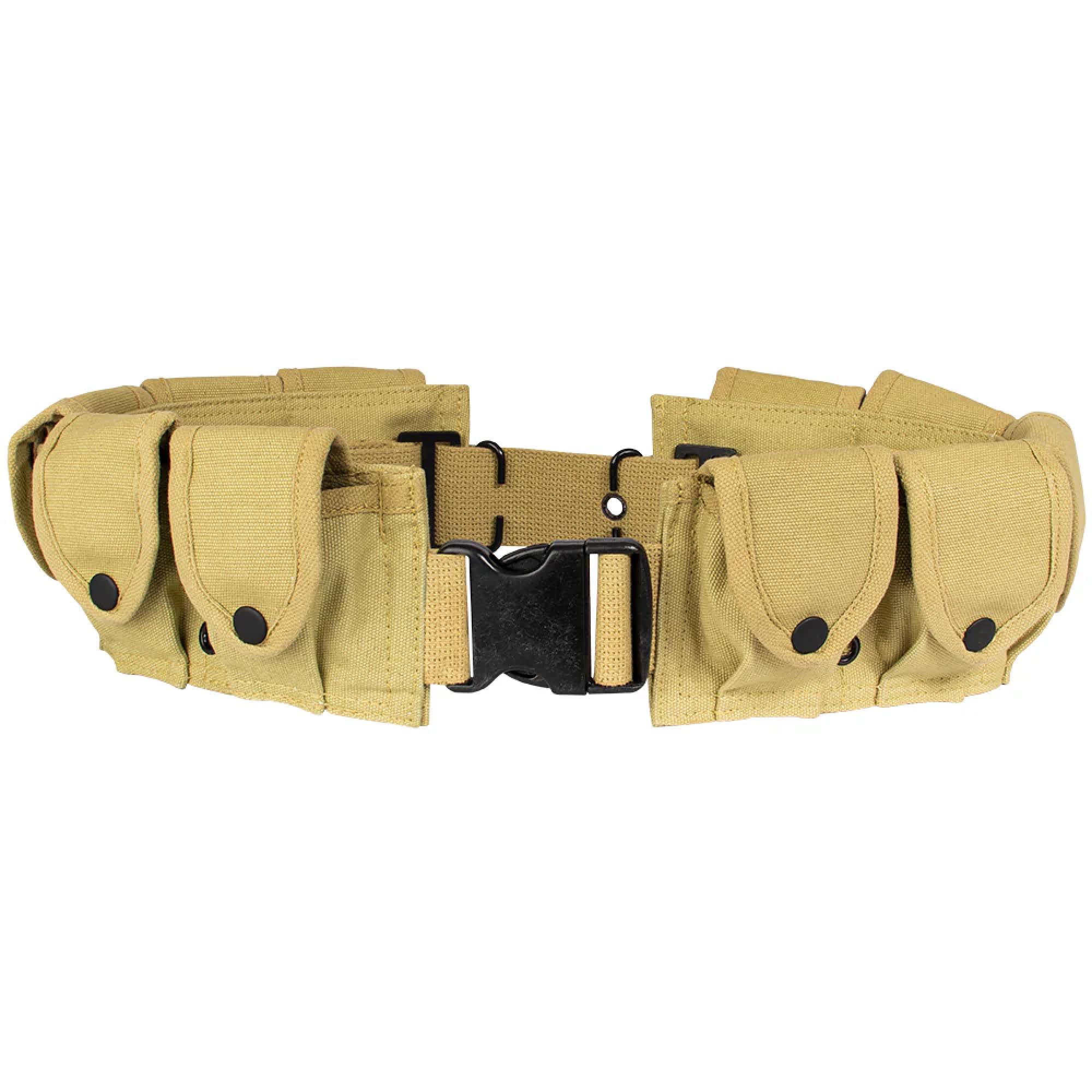 Fox Outdoor Products military belt khaki front view highlighting the quick-release buckle for fast access