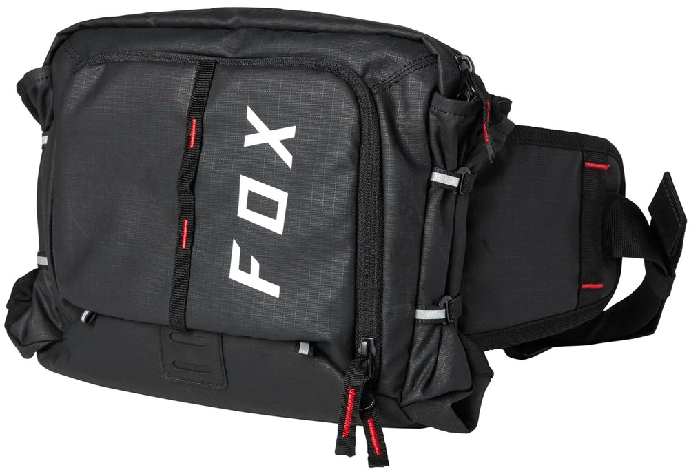 Fox Racing Lumbar Hydration Pack on a rider, showcasing a slim profile for all-day rides.