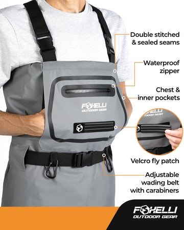 Foxelli Breathable Waders adjustable suspenders with quick-release buckles