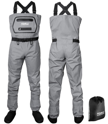 Foxelli Breathable Waders external chest pocket for quick-access gear while fishing