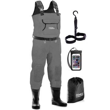 Foxelli chest waders with 4mm neoprene for warmth in cold water use.