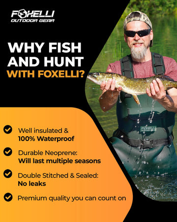 Foxelli Chest Waders 4mm neoprene insulation for warmth during cold-water outings.