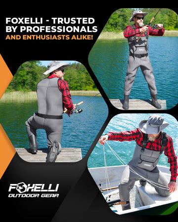 Foxelli Chest Waders adjustable suspenders and buckles for a comfortable fit.