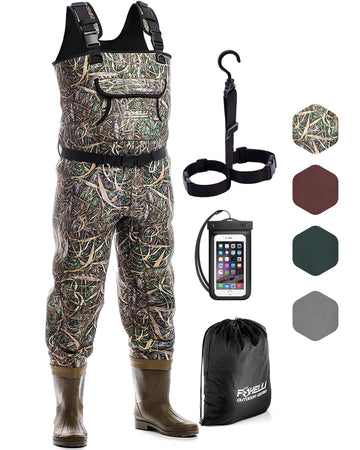 Foxelli chest waders boot-foot design enables quick on/off for on-the-water comfort