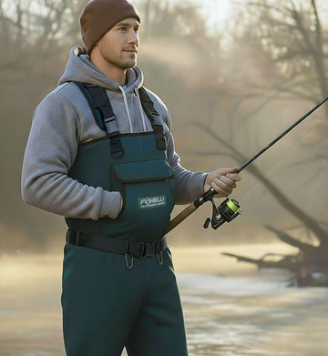 Foxelli Chest Waders chest pocket hand warmer feature for quick warmth on site.