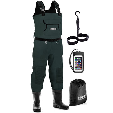 Foxelli Chest Waders full assembly for easy on/off and rugged boots.